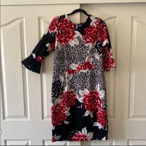 Shelby & Palmer Black and Red Floral Midi Dress. Size 14